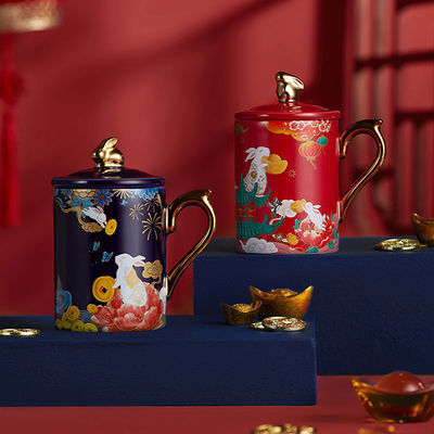 quality Taça de cerâmica 3D personalizada Taça azul 3D com alça de ouro Domínio de chá de Natal factory
